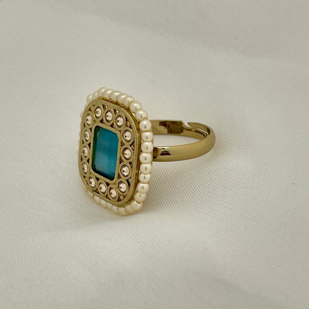 Adjustable Copper Gold-Toned Pearl Ring