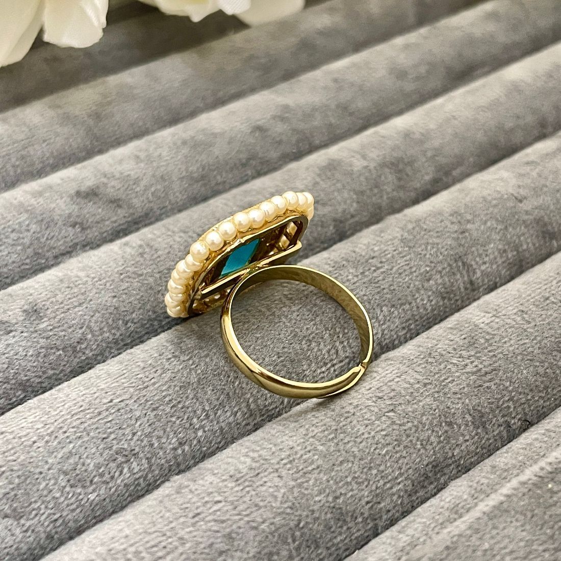 Adjustable Copper Gold-Toned Pearl Embellished Ring