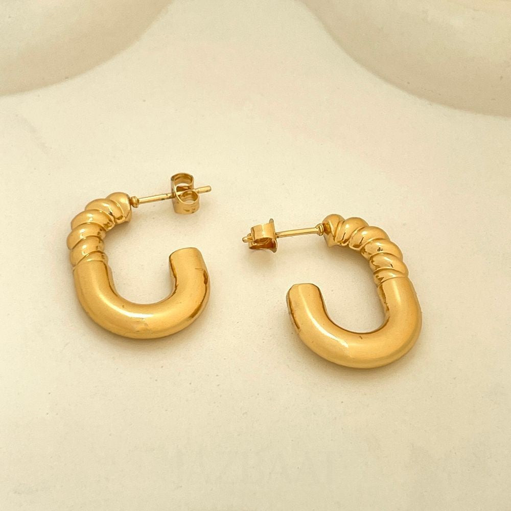 Anti-Tarnish Golden Twisted Hoop Earrings