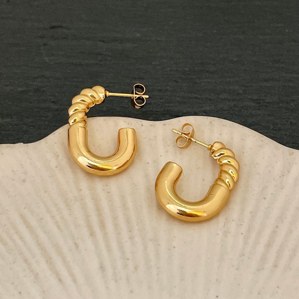 Anti-Tarnish Golden Twisted Hoop Earrings