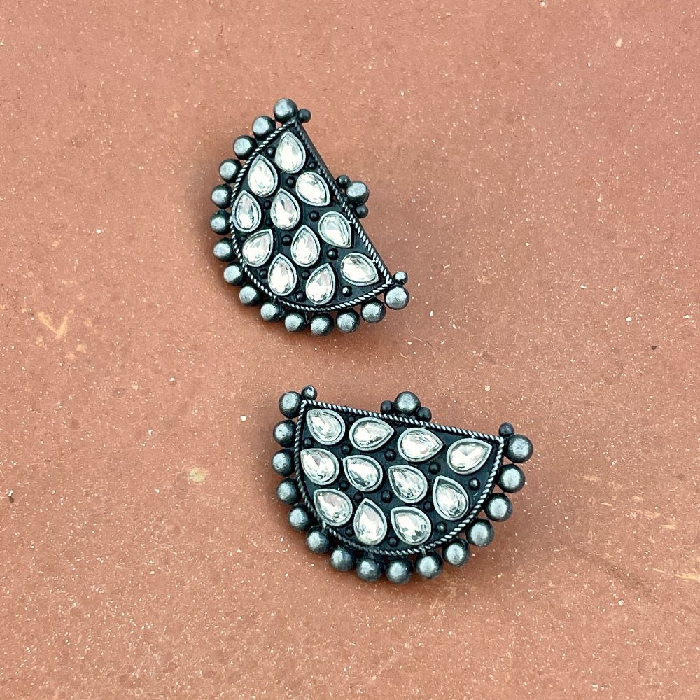 Black Polish Oxidised Antique Stud Earrings