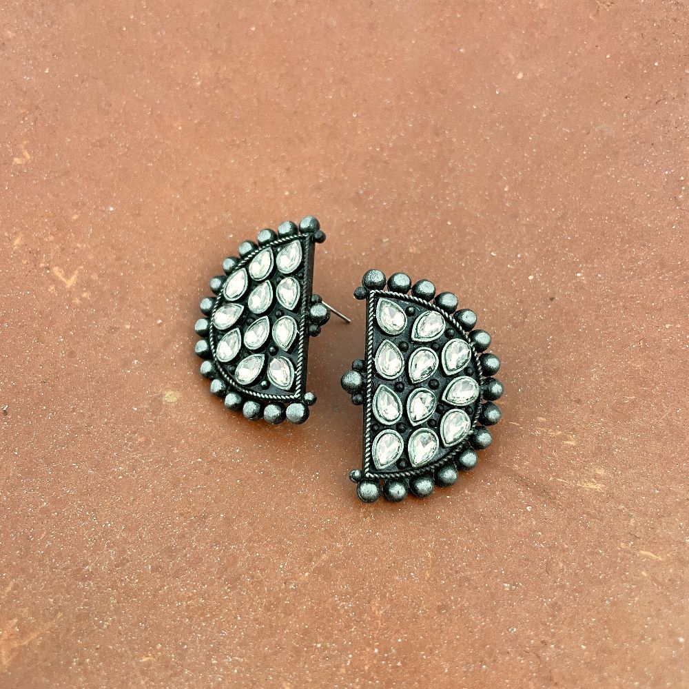 Black Polish Oxidised Antique Stud Earrings