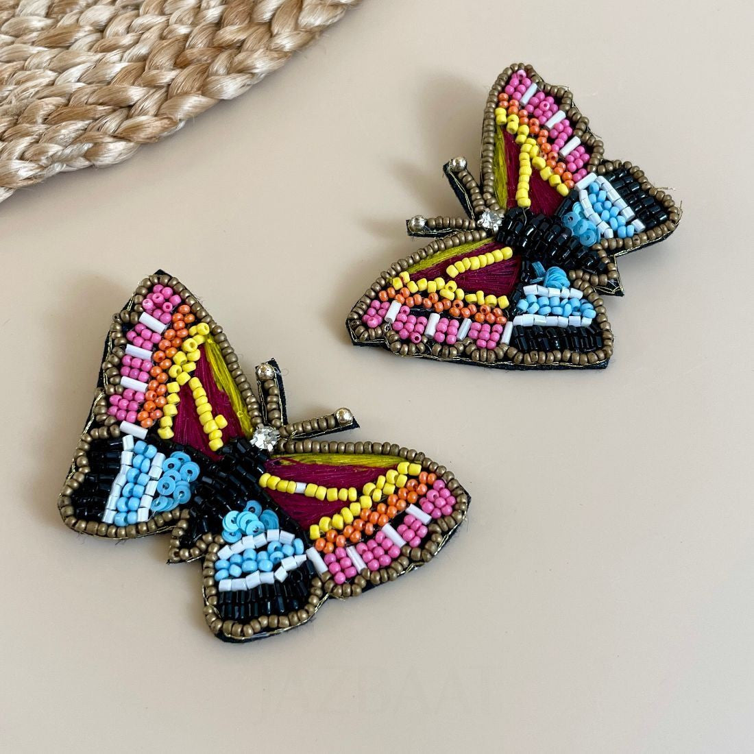 Butterfly-Shaped Multicolor Embroidered Earrings