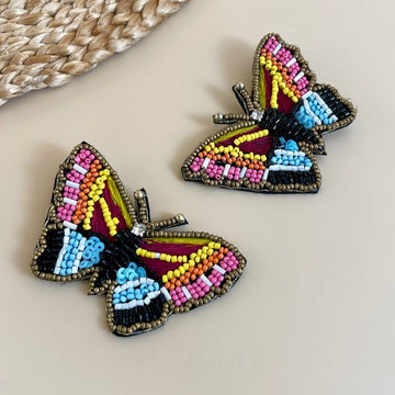 Butterfly-Shaped Multicolor Embroidered Earrings