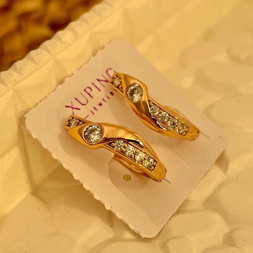 Cubic Zirconia Stainless Steel Hoop Earrings