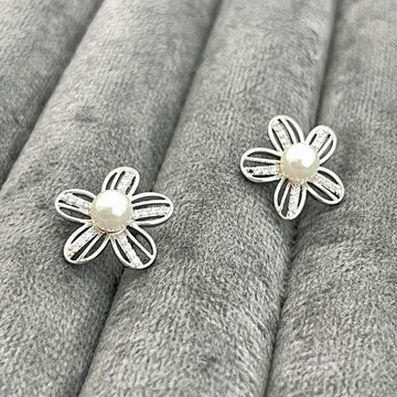 Floral White Pearl Korean Stud Earrings