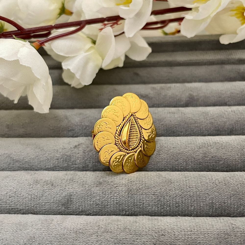 Gold-Plated Adjustable Goddess Lakshmi Temple Ring