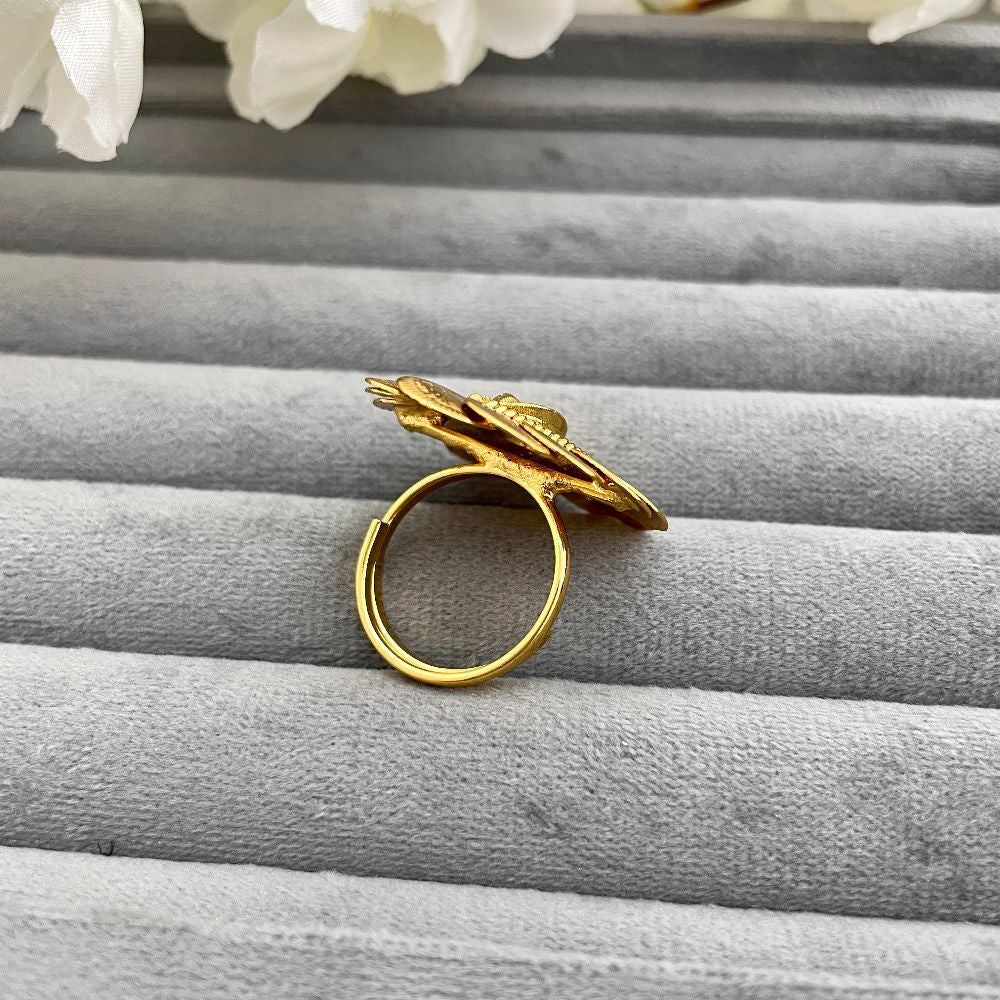Gold-Plated Adjustable Goddess Laxmi Temple Ring