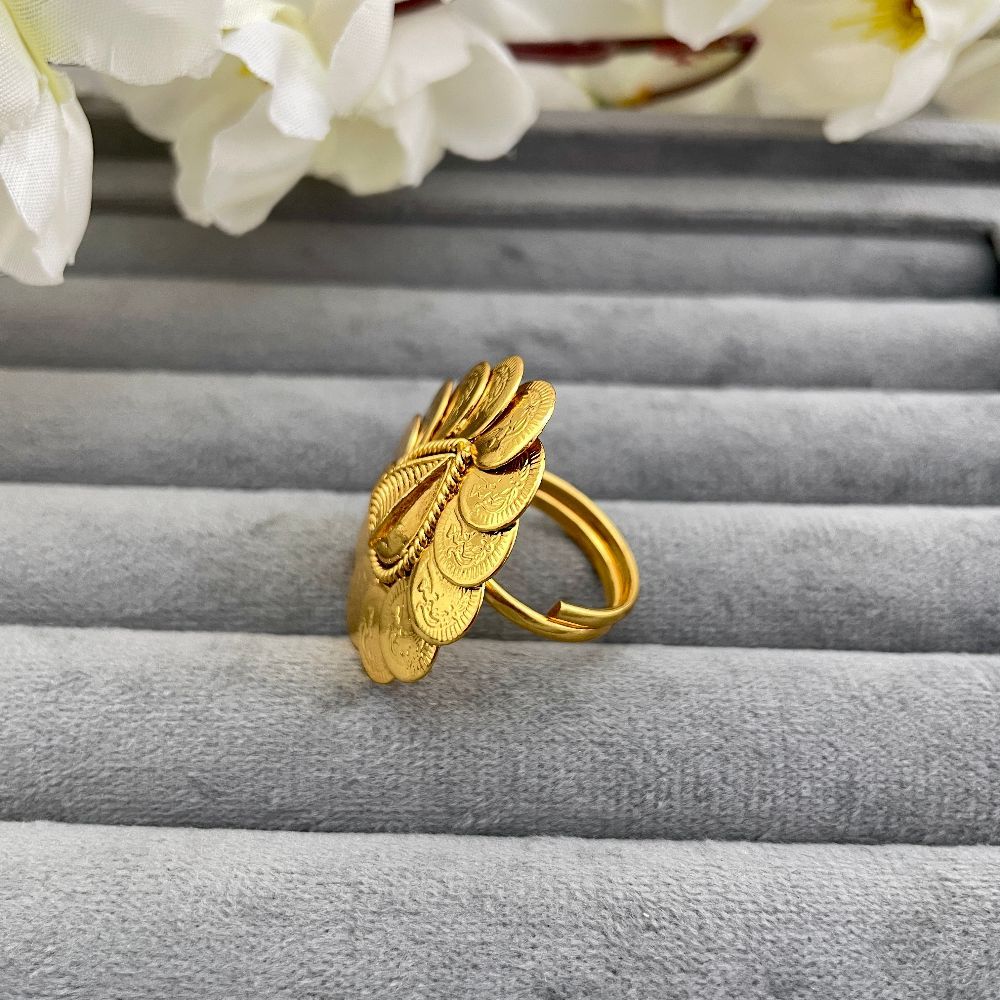 Gold-Plated Adjustable Goddess Laxmi Temple Ring