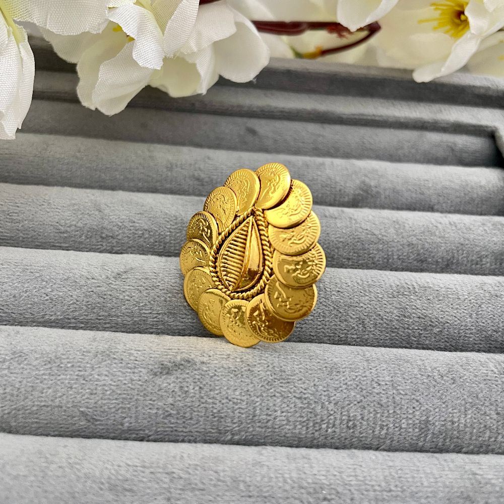 Gold-Plated Adjustable Goddess Laxmi Temple Ring