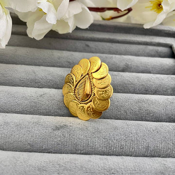 Gold-Plated Adjustable Goddess Laxmi Temple Ring