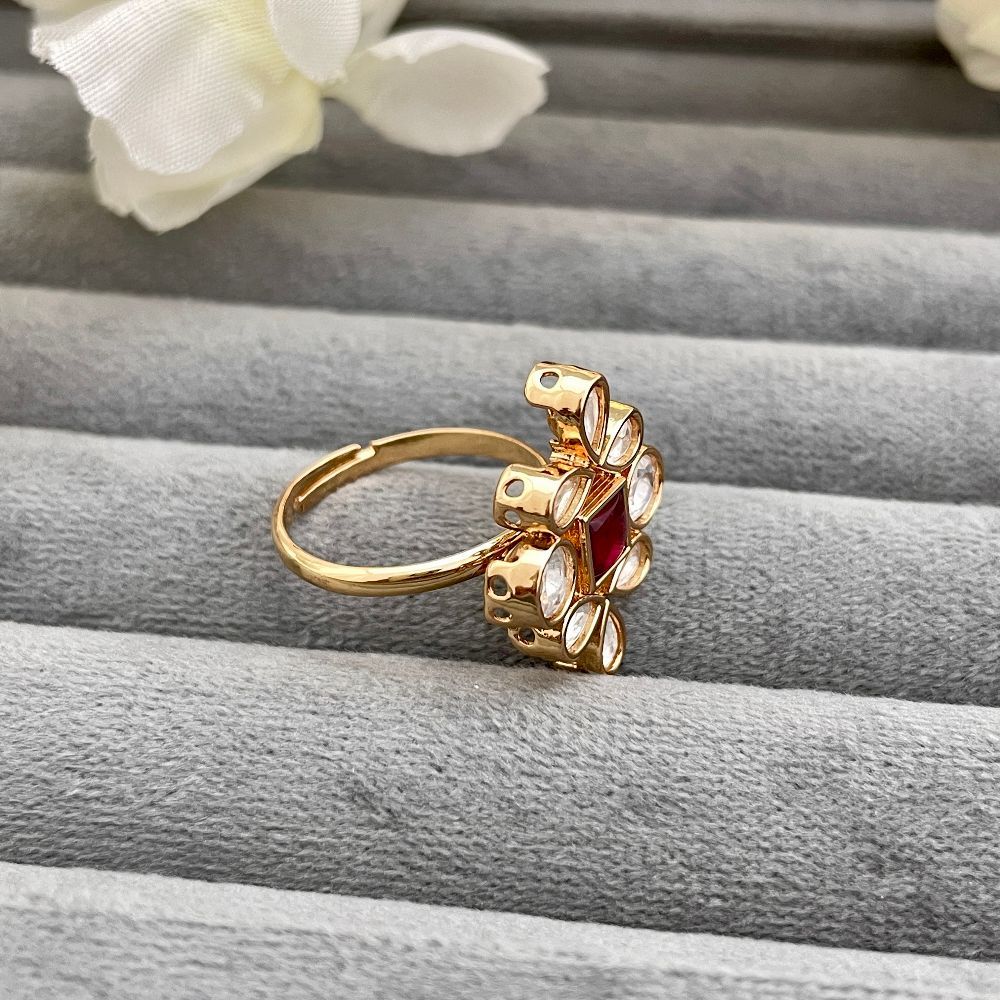 Gold-Plated Adjustable Kundan Ring