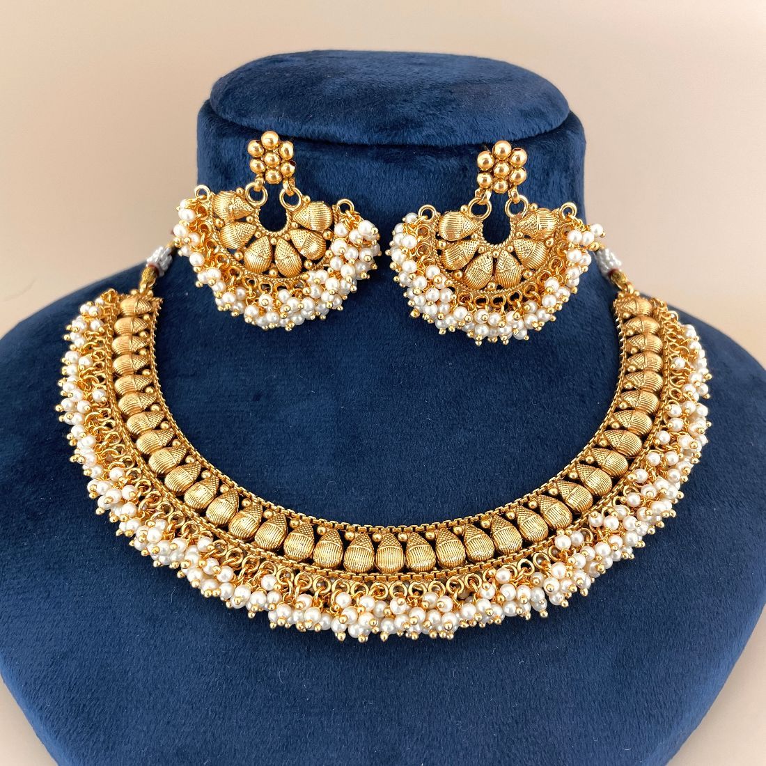 Gold-Plated Beaded South Indian Choker Necklace Set