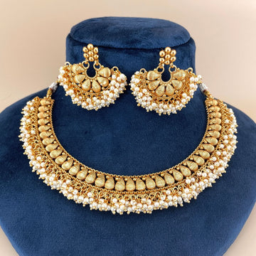 Gold-Plated Beaded South Indian Choker Necklace Set