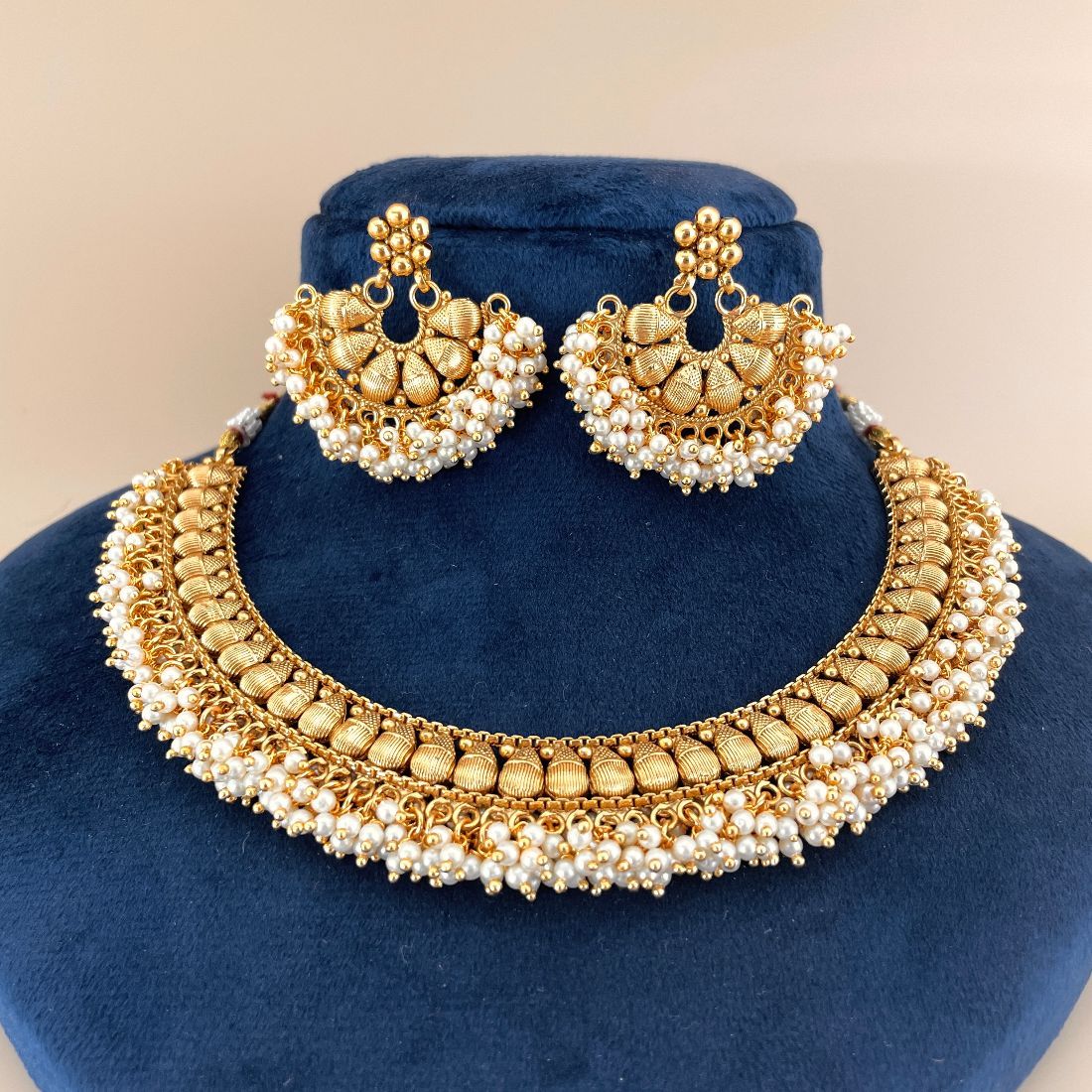 Gold-Plated Beaded South Indian Choker Necklace Set