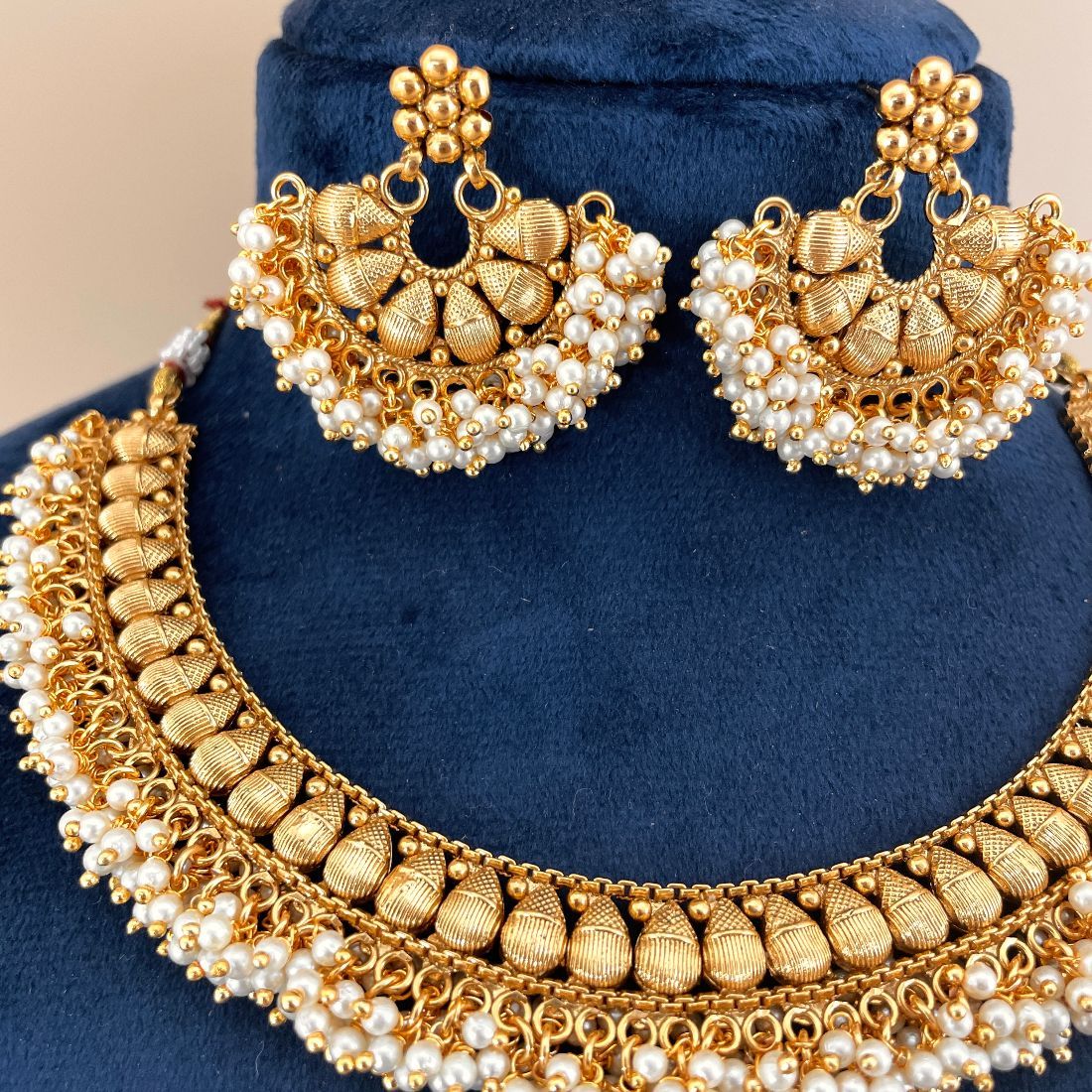 Gold-Plated Beaded South Indian Choker Necklace Set