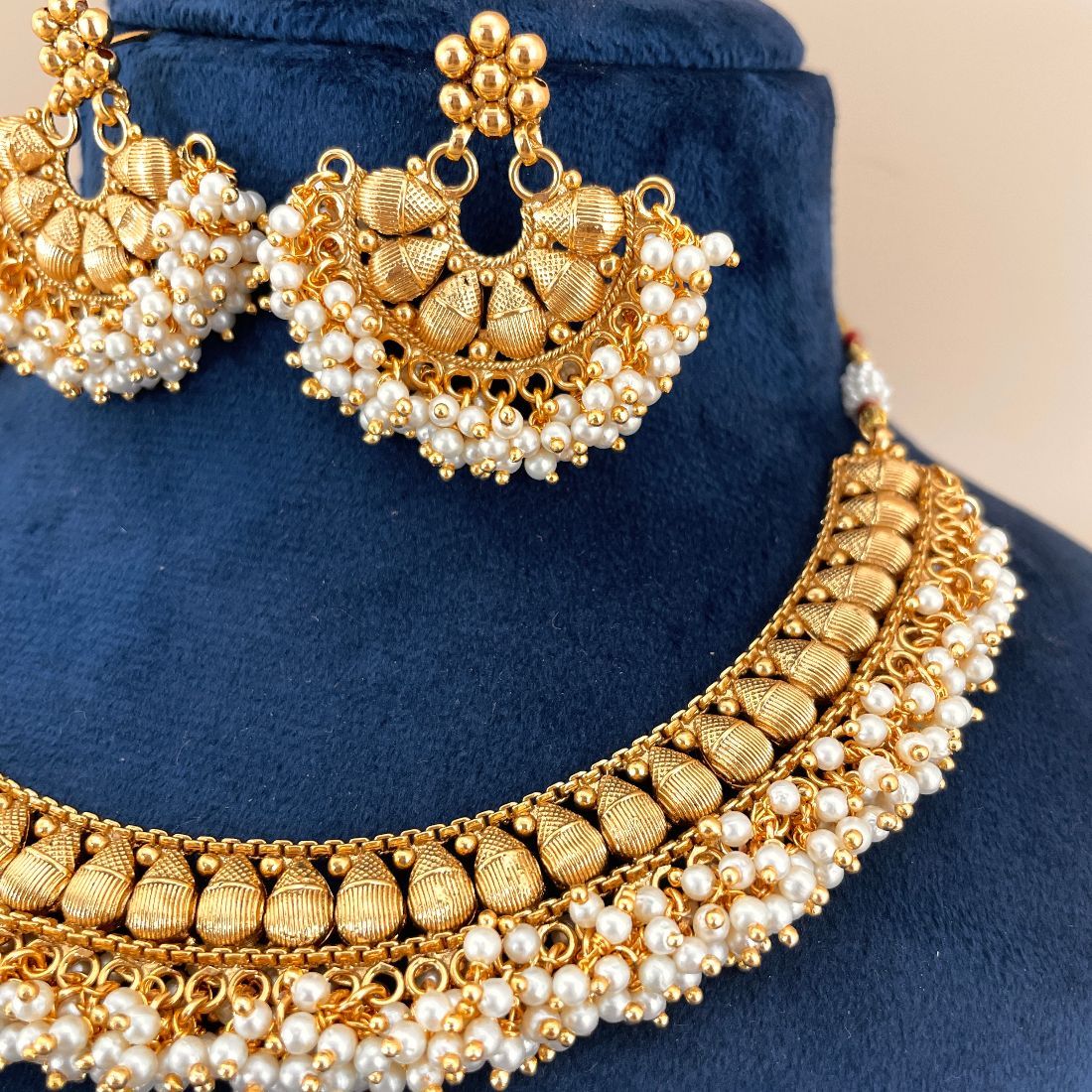 Gold-Plated Beaded South Indian Choker Necklace Set