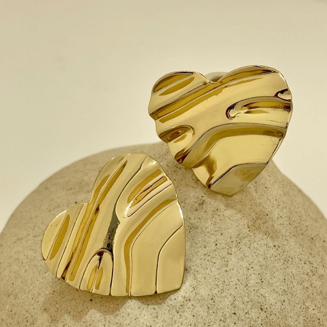 Gold-Plated Crushed Heart Stud Earrings