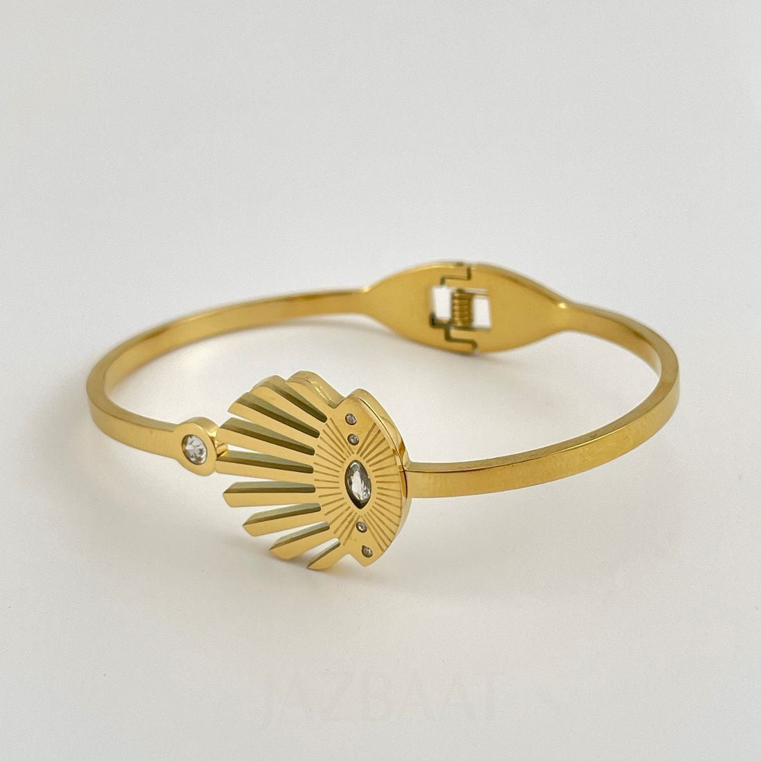 Gold-Plated Cubic Zirconia Evil Eye Handcuff Kada Bracelet