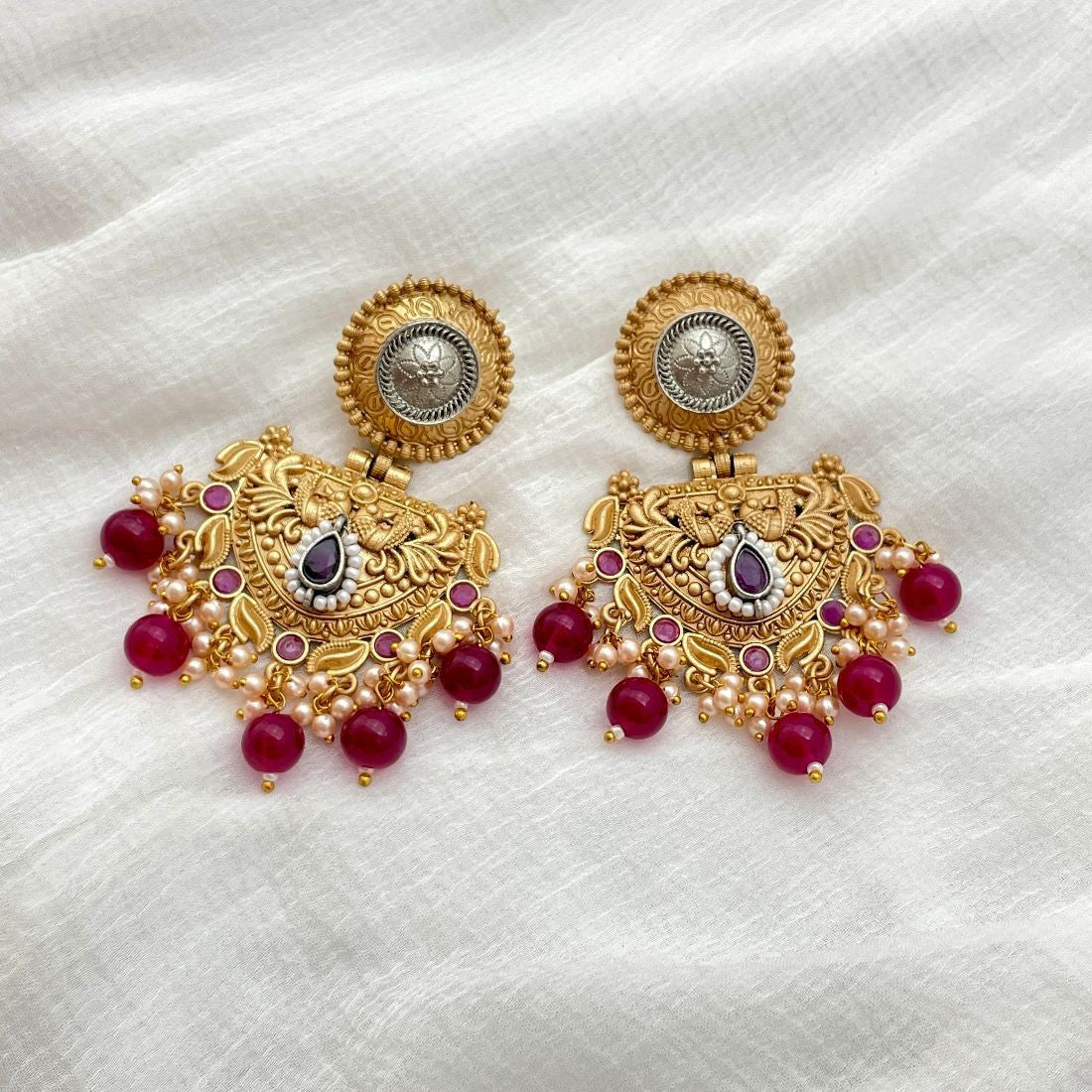 Gold-Plated Peacock Design Temple Earrings