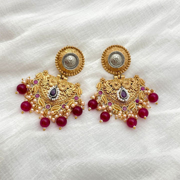 Gold-Plated Peacock Design Temple Earrings