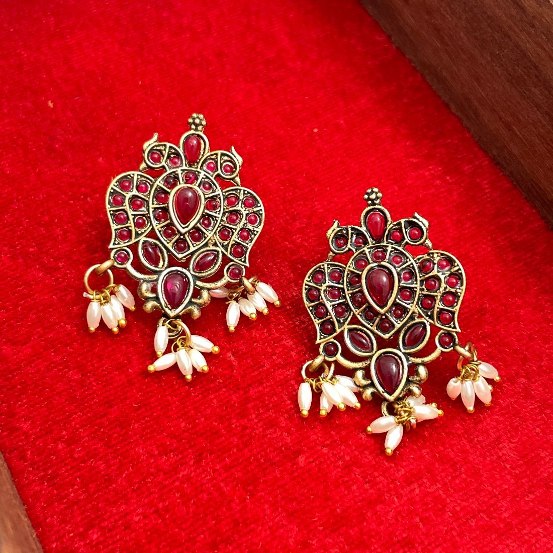 Gold-Plated Ruby Stone Studded Earrings