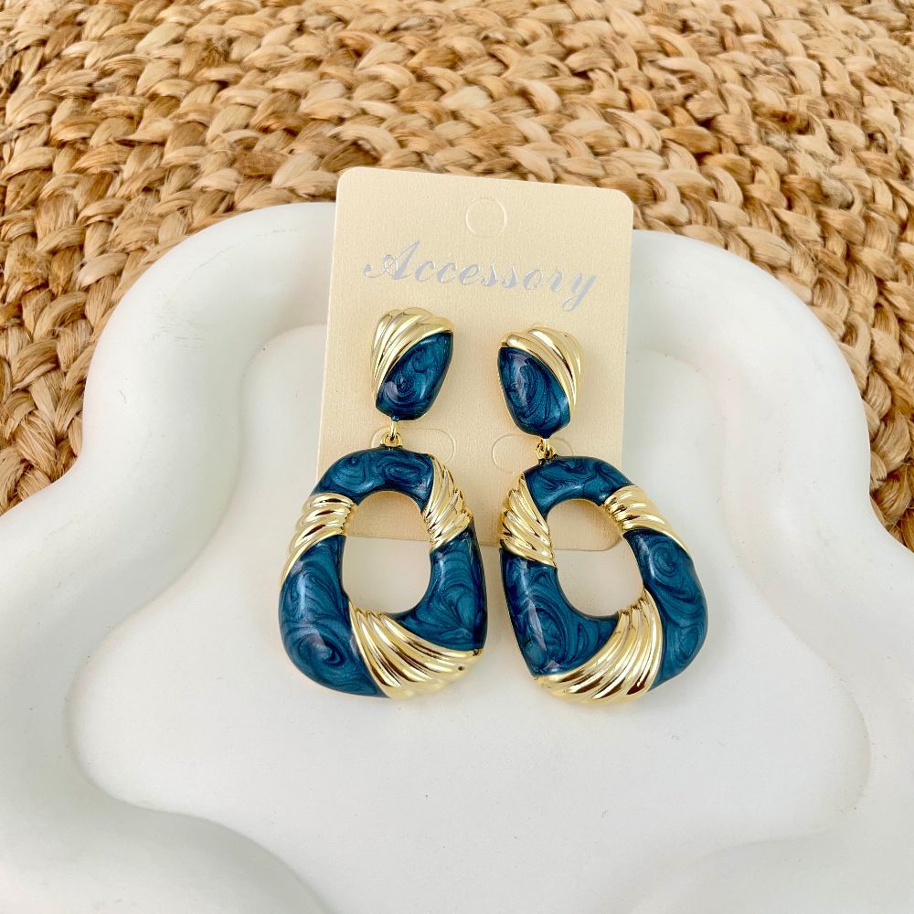 Gold-Plated Textured Korean Drop Earrings