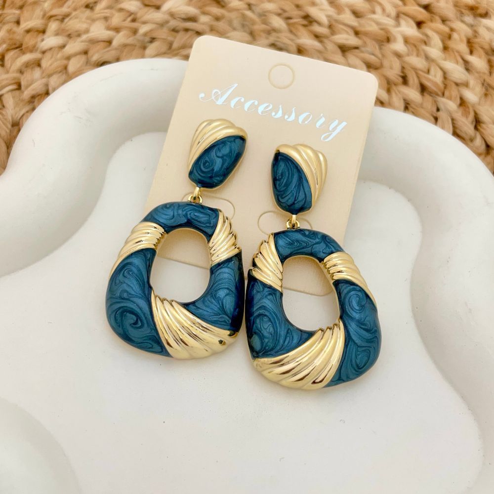 Gold-Plated Textured Korean Drop Earrings