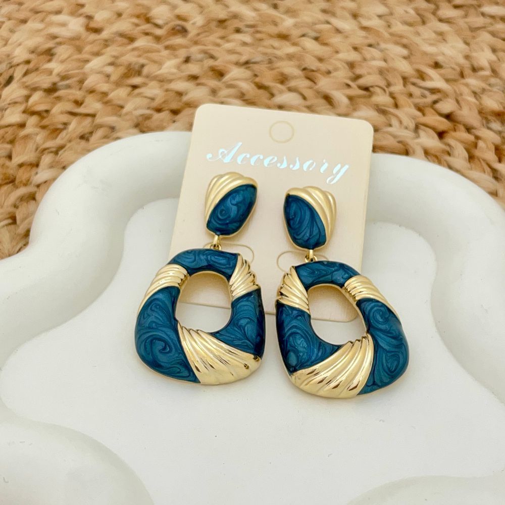 Gold-Plated Textured Korean Drop Earrings