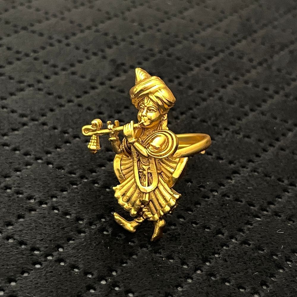 Gold-Toned Krishna Playing Flute Adjustable Temple Ring