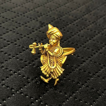 Gold-Toned Krishna Playing Flute Adjustable Temple Ring