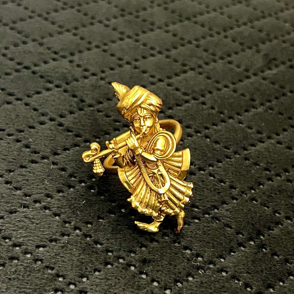 Gold-Toned Krishna Playing Flute Adjustable Temple Ring