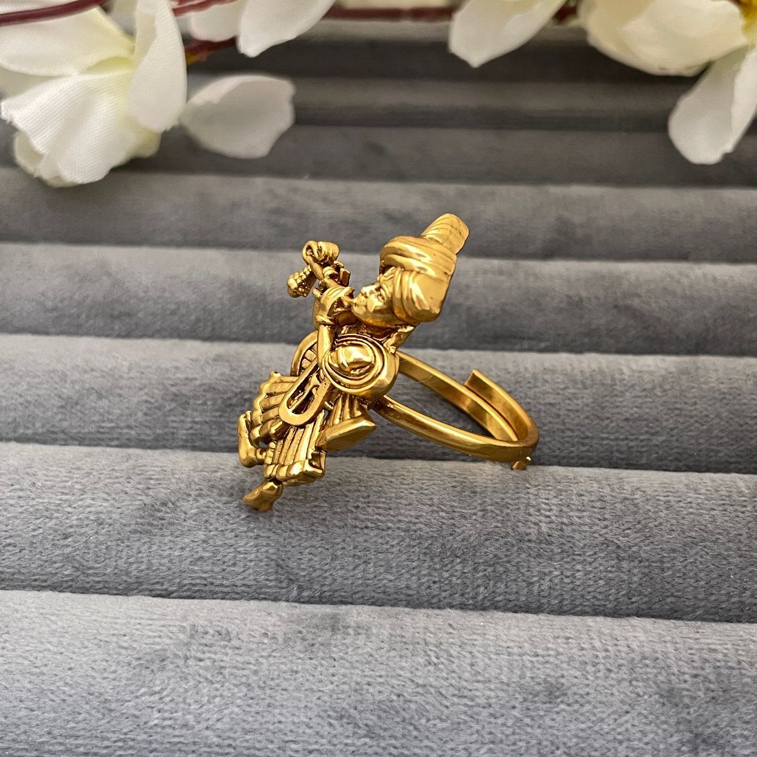 Gold-Toned Krishna Playing Flute Adjustable Temple Ring