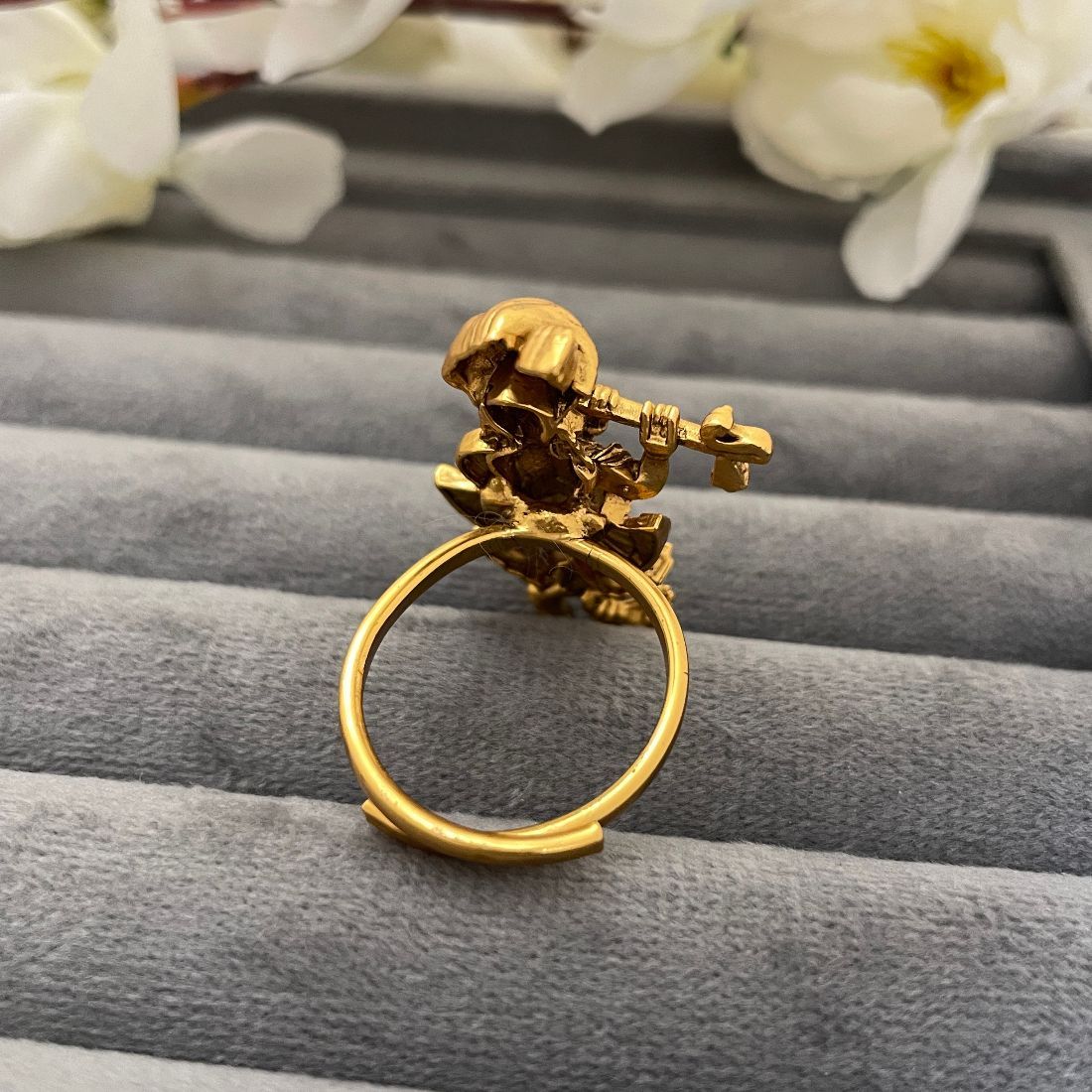 Gold-Toned Krishna Playing Flute Adjustable Temple Ring