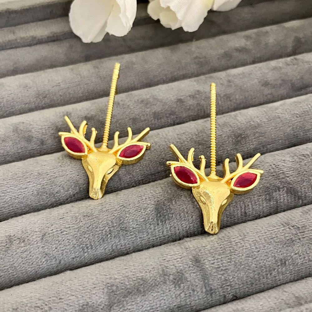 Gold Plated Brass Minimal Deer Motif Earrings