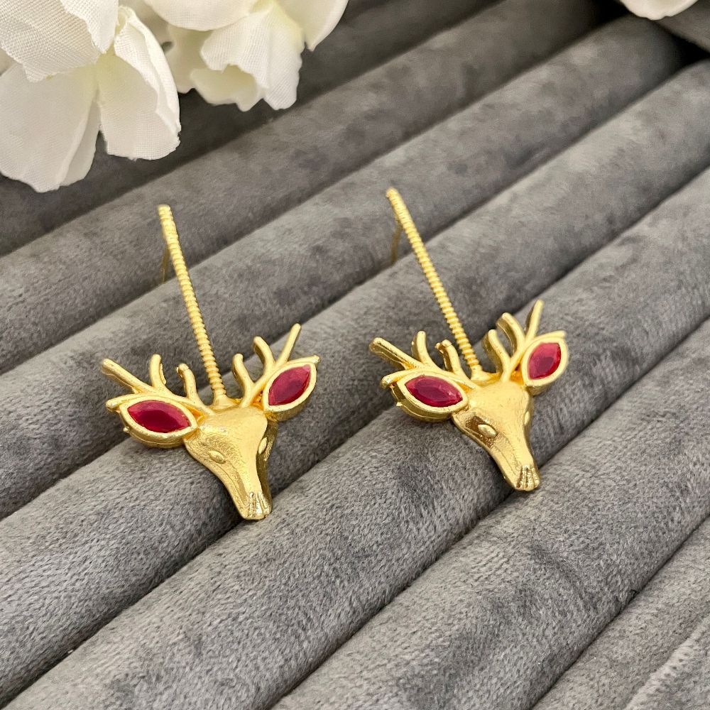 Gold Plated Brass Minimal Deer Motif Earrings