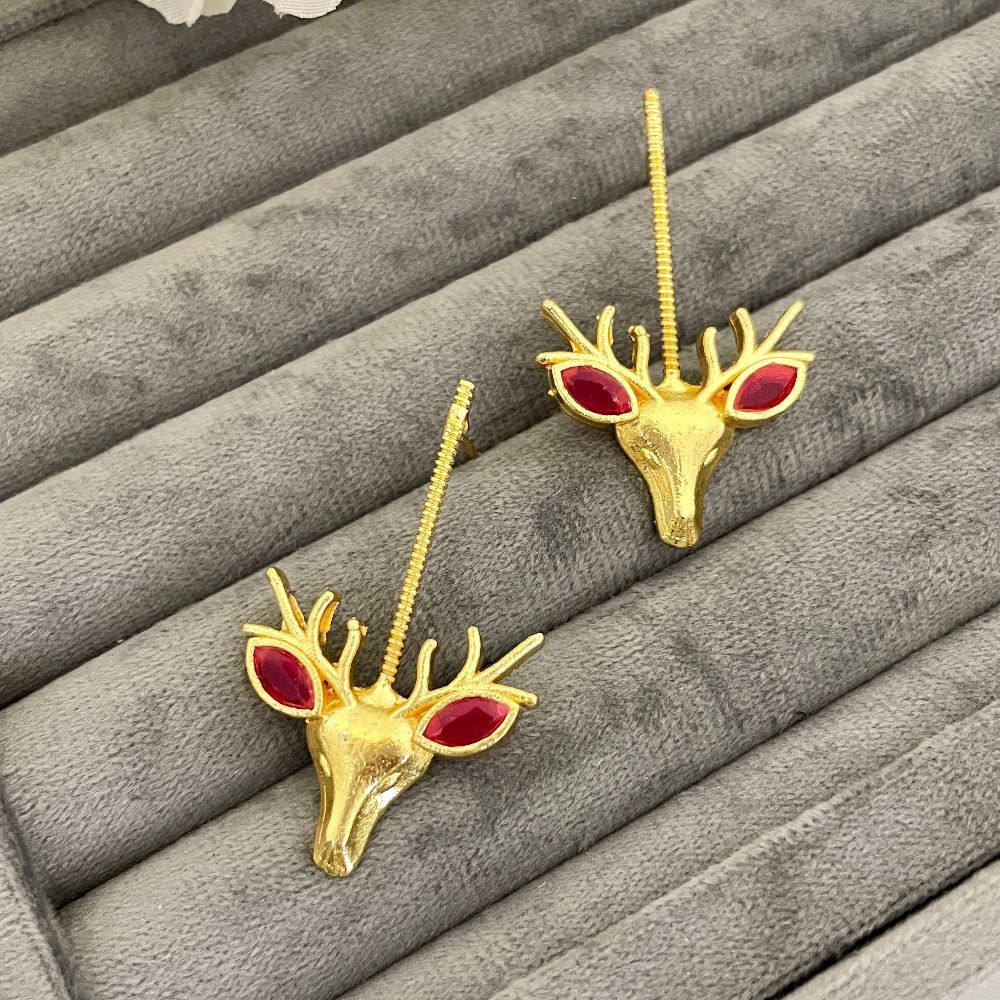Gold Plated Brass Minimal Deer Motif Earrings