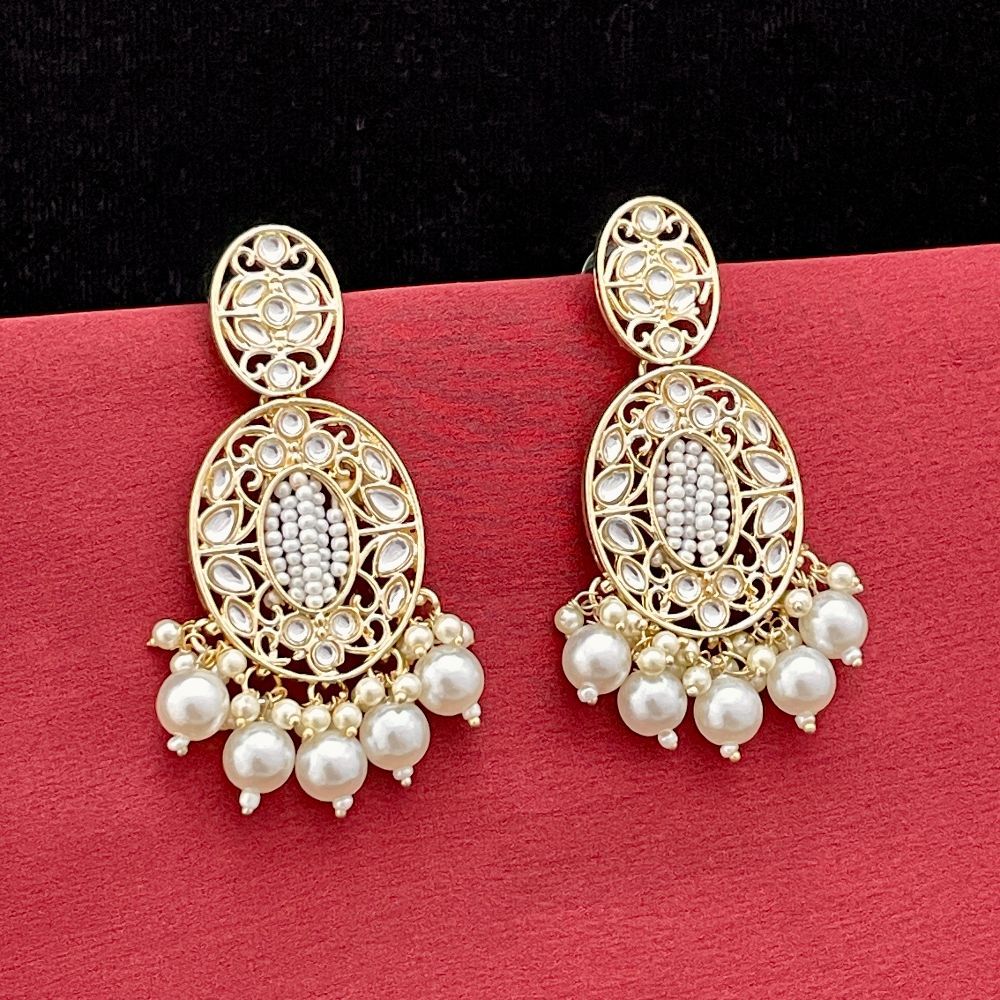 Gold Plated Indo-Western Kundan Pearl Drop Earrings