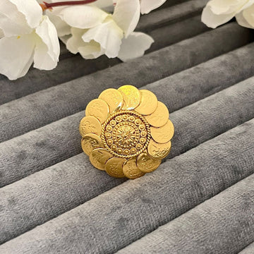 Golden Coin Adjustable Goddess Lakshmi Temple Ring