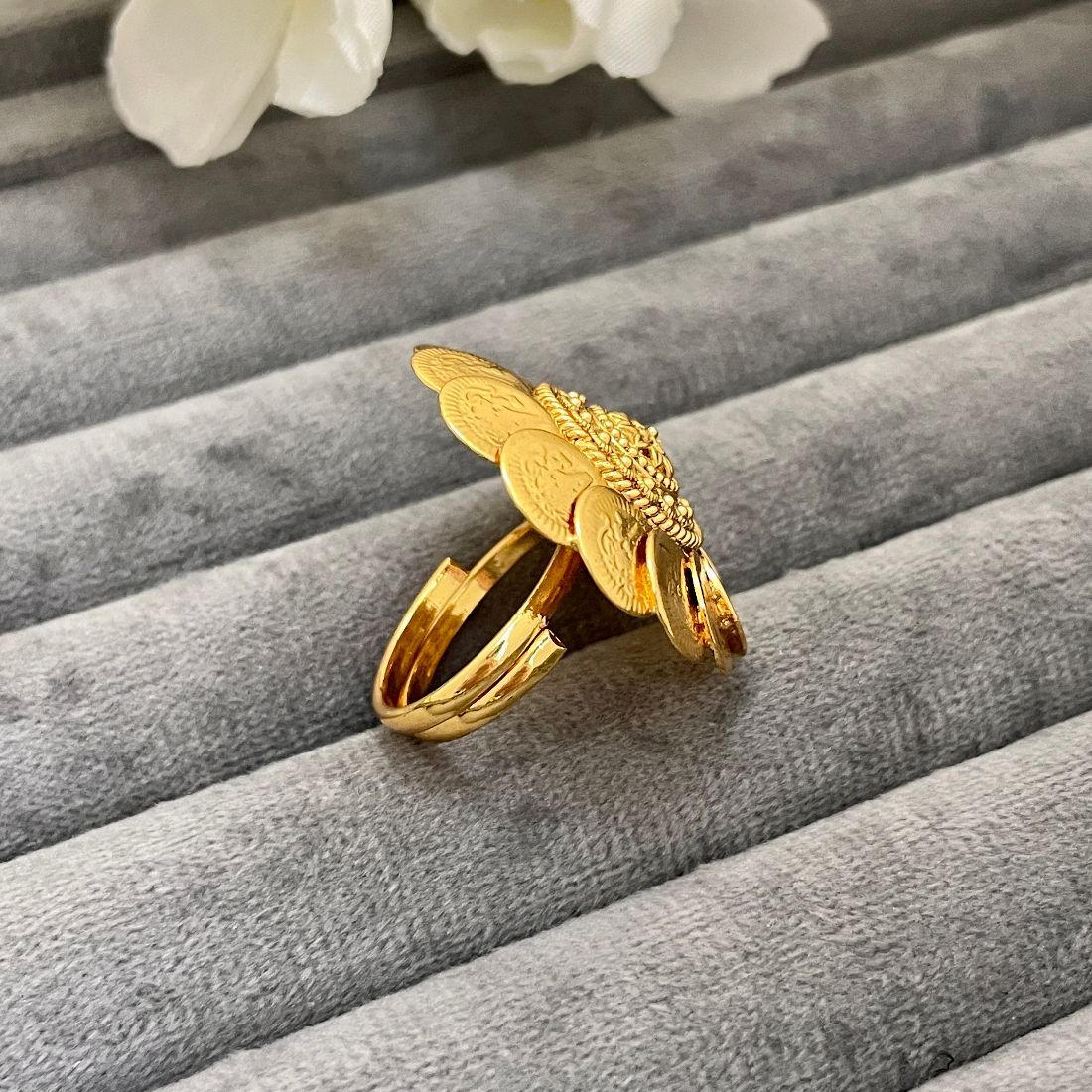 Golden Coin Adjustable Goddess Lakshmi Temple Ring