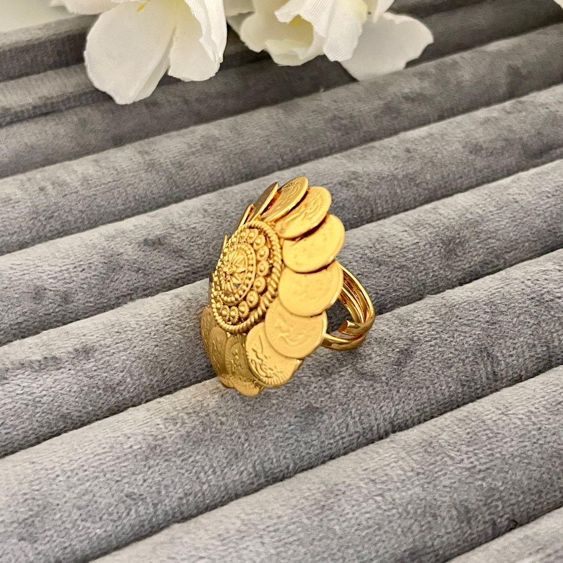Golden Coin Adjustable Goddess Lakshmi Temple Ring