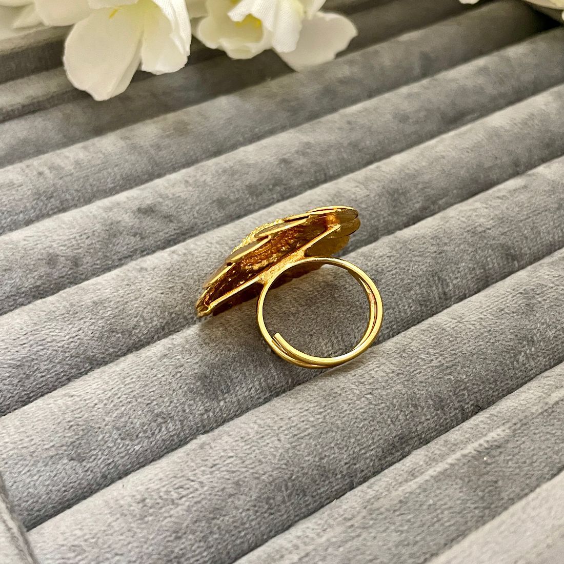 Golden Coin Adjustable Goddess Lakshmi Temple Ring