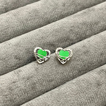 Heart-Shaped Green Crystal Korean Earrings