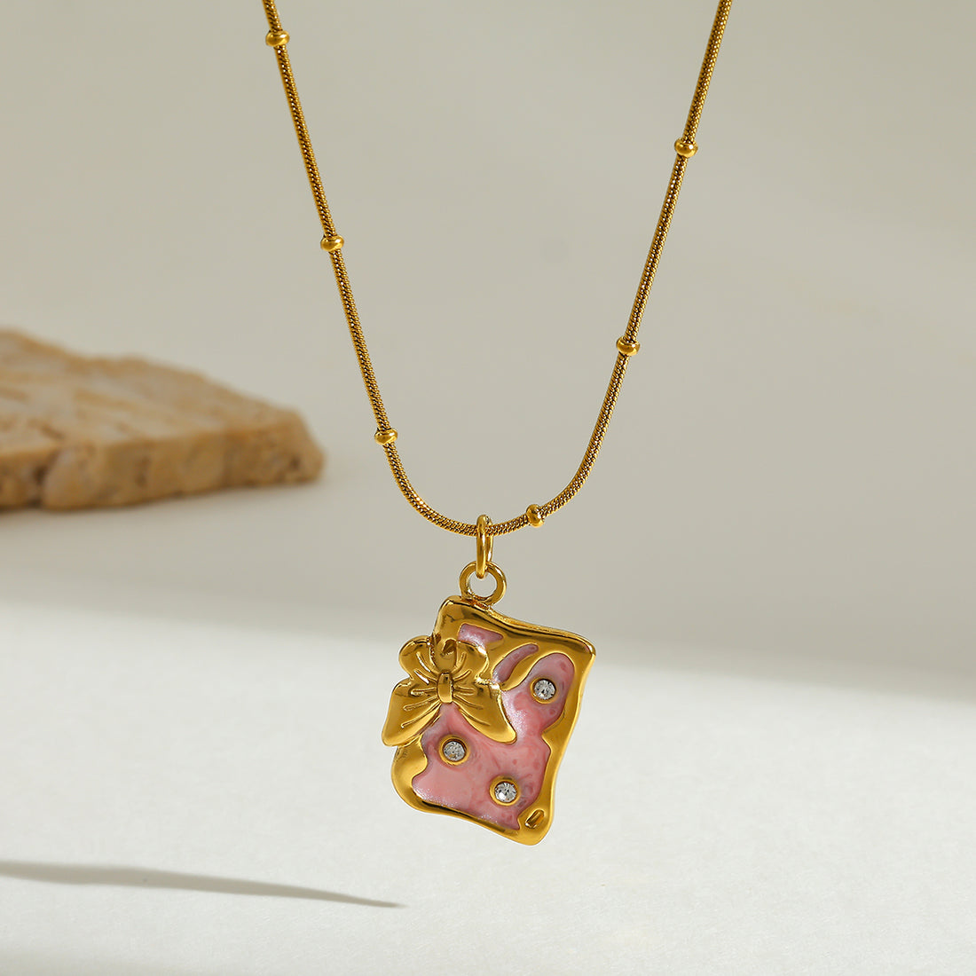 Jazbaat 18K Gold-Plated CZ Embellished Butterfly Enamel Pendant Necklace