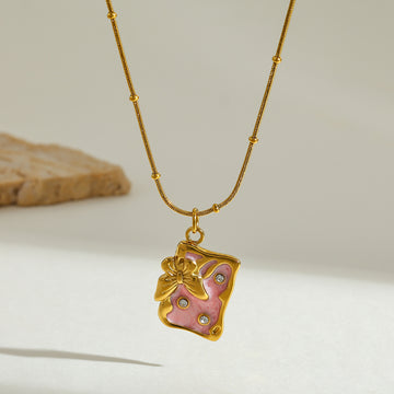 Jazbaat 18K Gold-Plated CZ Embellished Butterfly Enamel Pendant Necklace
