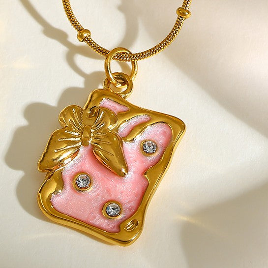 Jazbaat 18K Gold-Plated CZ Embellished Butterfly Enamel Pendant Necklace