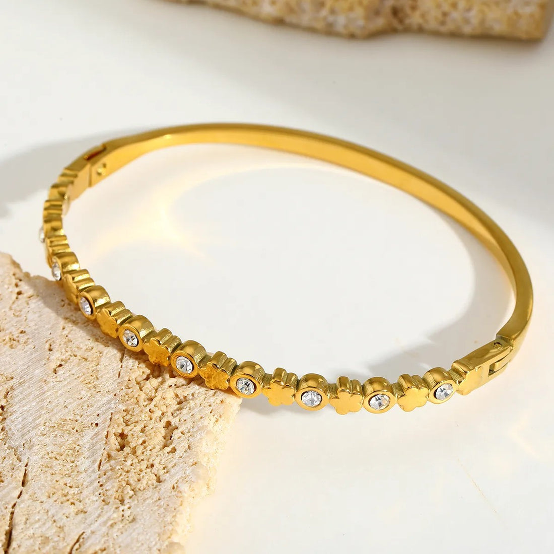 Jazbaat 18K Gold-Plated Cubic Zirconia Embedded Bangle Bracelet For Women