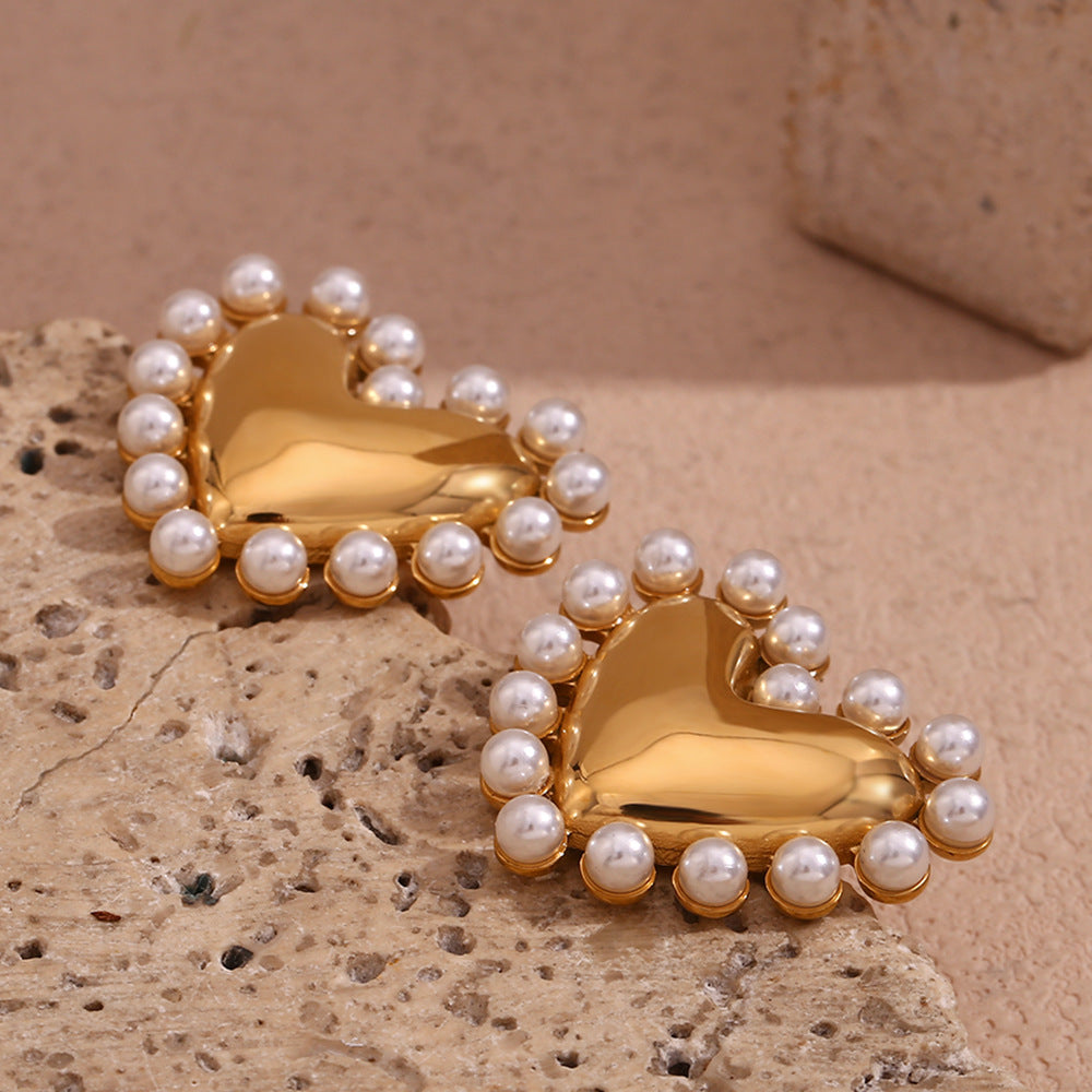 Jazbaat 18K Gold-Plated Heart-Shaped Pearl-Embellished Stud Earrings