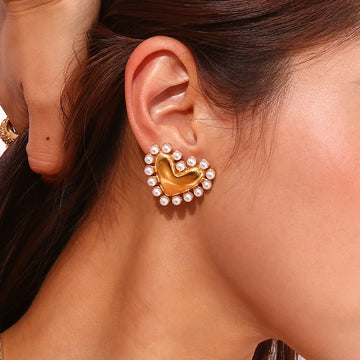 Jazbaat 18K Gold-Plated Heart-Shaped Pearl-Embellished Stud Earrings