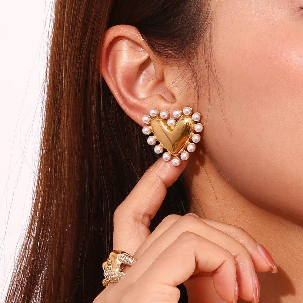 Jazbaat 18K Gold-Plated Heart-Shaped Pearl-Embellished Stud Earrings